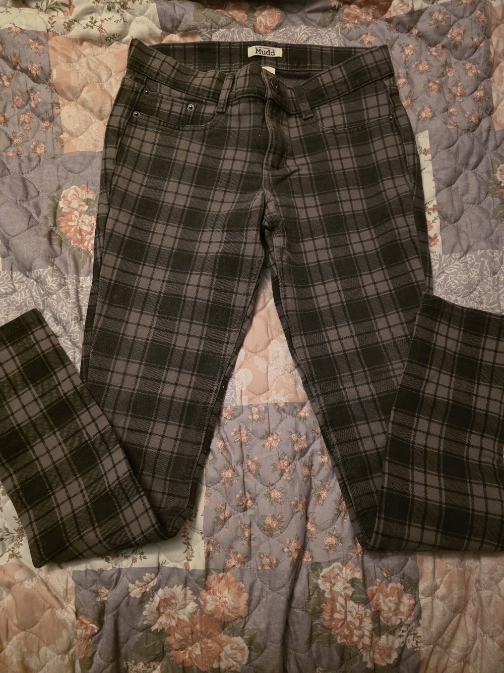 Mudd Black & Gray Plaid Skinny Jeans